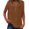 thumbnail image 2 of Womens V Neck Sleeveless Shirt Solid Colod Classic Elegant Casual Button T Shirts Lightweight Spring Blouses Pullover Outfits Brown XXL, 2 of 5