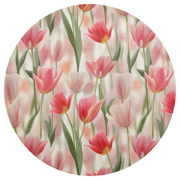 Pink Tulips Round Placemats Set of 6 Woven Non-Slip Washable Heat Resistant Table Mats 15.4 Inch for Kitchen Dining Decor