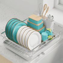 Sakugi Dish Drying Rack, Compact Dish Racks for Kitchen Counter, Silver, Large