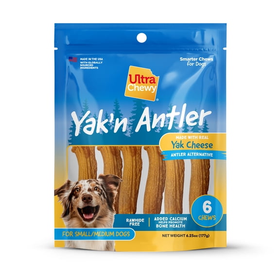 Ultra Chewy Yak'n Antler Dog Treats Small/Medium 6 Count, 6.25 oz