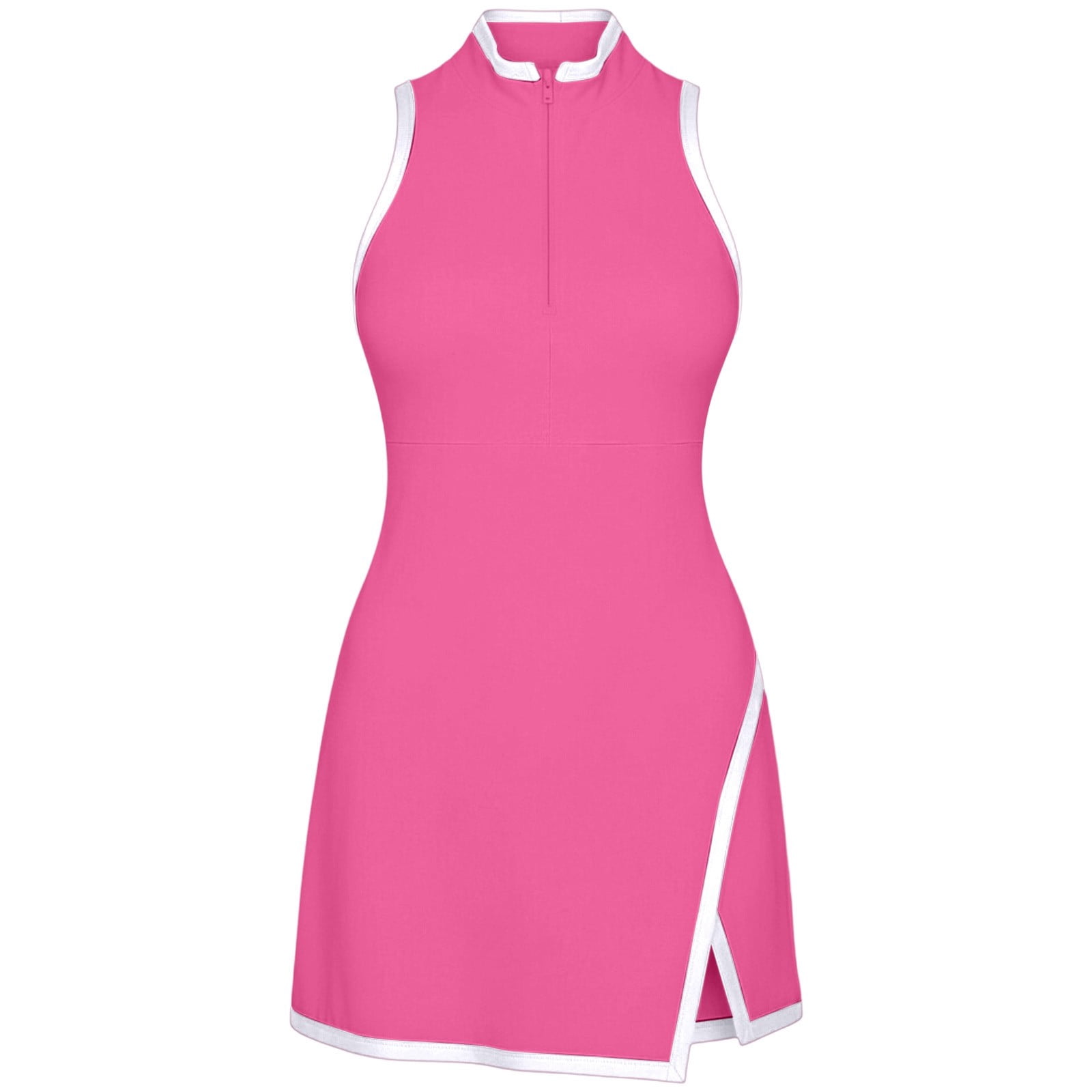 Wang6 Tennis Dress for Women Sleeveless Golf Dresses Zip up Stand Collar Workout Athletic Gym Dresses Hot Pink L