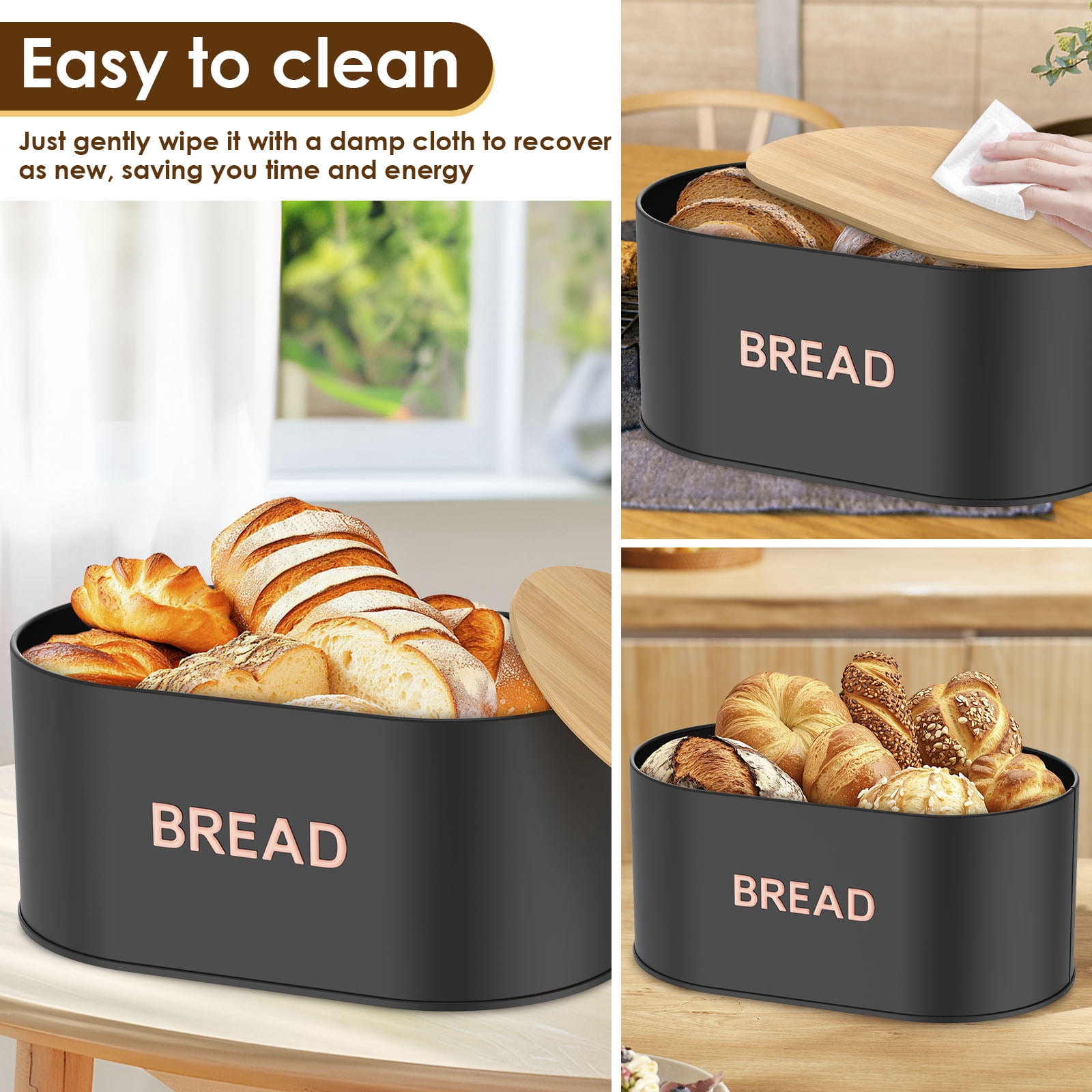 Grusce Bread Box for Kitchen Countertop, Bread Box with Cutting Board Lid, Bread Box, Bread Bin Organizer, Bread Holder, Kitchen Countertop Storage Bin Space Saving for Home Kitchen