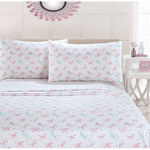 Your Zone Soft Polyester Microfiber Queen Size Sheet Set Rainbow Unicorn Print Walmart Com Walmart Com