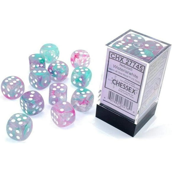 Juego de dados Chessex Nebula, 16 mm, d6, glicina, blanco con luminaria