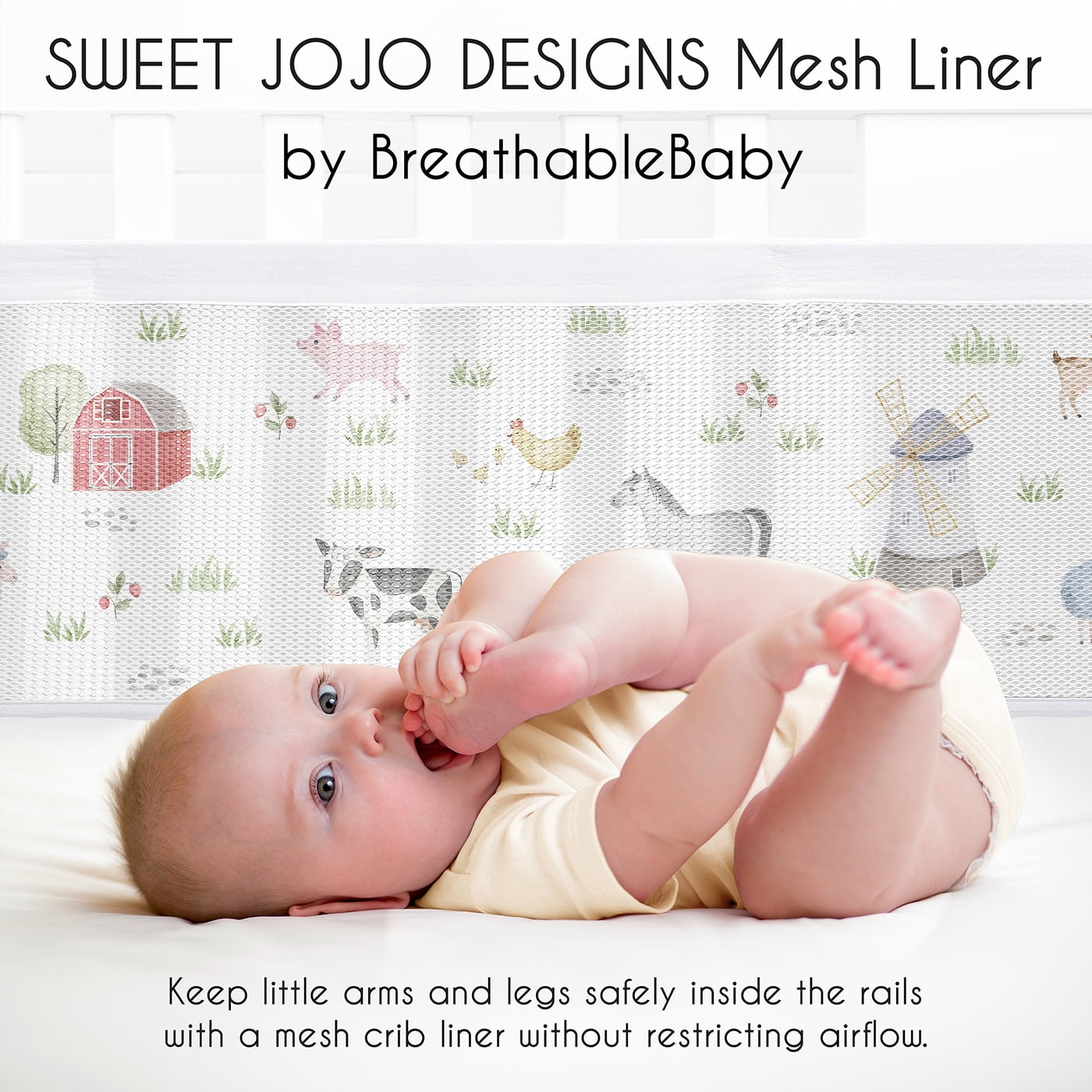 Sweet Jojo Designs + BreathableBaby Farm Animals Grey and Green Breathable Mesh Crib Liner Pad
