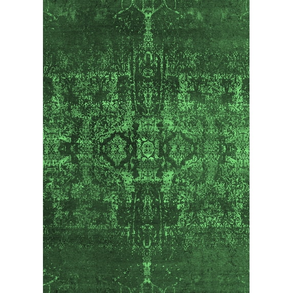 Ahgly Company Indoor Rectangle Oriental Emerald Green Industrial Area Rugs, 7' x 10'