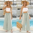 thumbnail image 3 of PUWEI Women's Casual Striped Wide Leg Pants Loose Fit Elastic Waist Lounge Pants Palazzo Trousers, 3 of 7