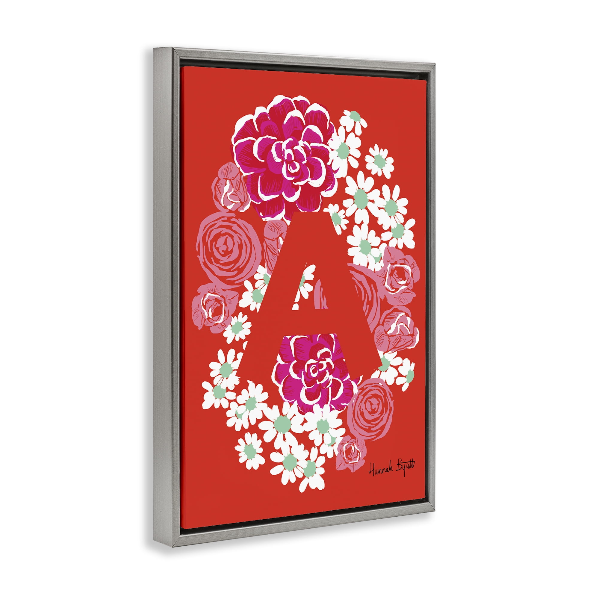 Stupell Industries Floral Bloom Letter A Botanical & Floral Painting Gray Floater Framed Art Print Wall Art, 21 x 31