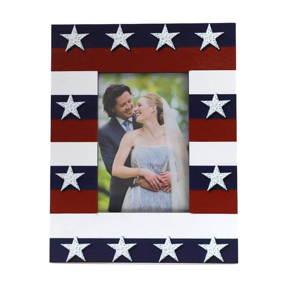 Miiottaa American Flag Star Stripes Wooden Photo Frame 4th of July Independence Day Patriotic Standing Picture Holder Frame Themed Party Decoration
