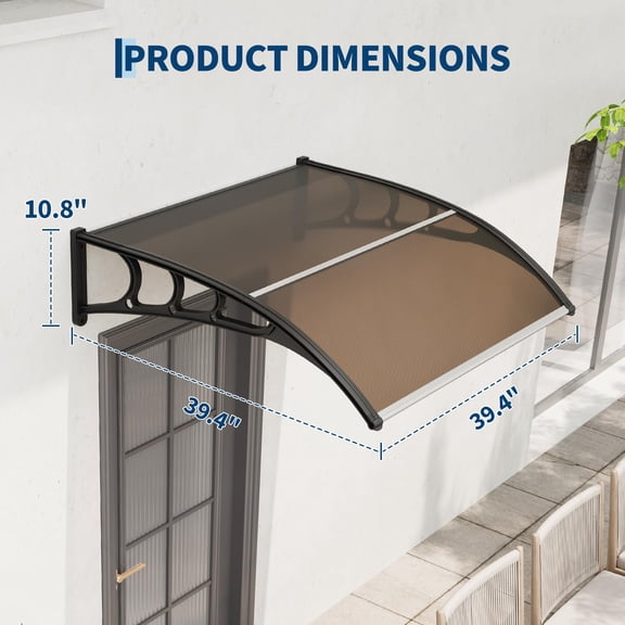 Acekid Polycarbonate Outdoor Awning Canopy, Weather-Resistant UV/Rain/Sun Protection, Brown