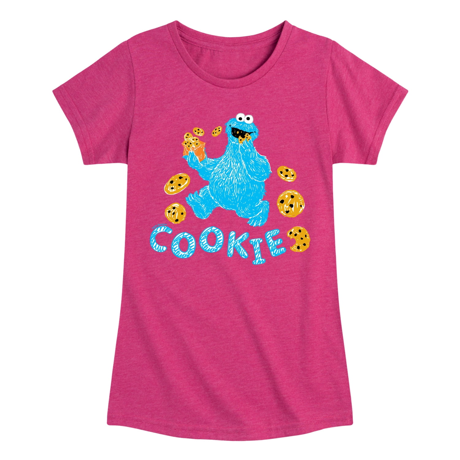 Sesame Street - Scribble Cookie Monster - Girls Fitted Short Sleeve Graphic T-Shirt