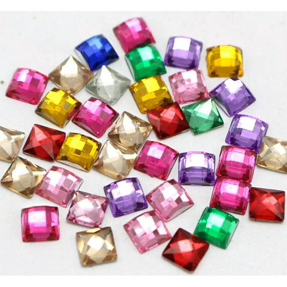 U8MO 500 Mixed Color Acrylic Flatback Faceted Square Rhinestone Gems 6X6mm No Hole