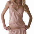 thumbnail image 2 of Women Satin Lace Trim Camisole Tops Silk Halter Tie Side Tank Top Going Out Camisoles Streetwear Dark Brown M, 2 of 9