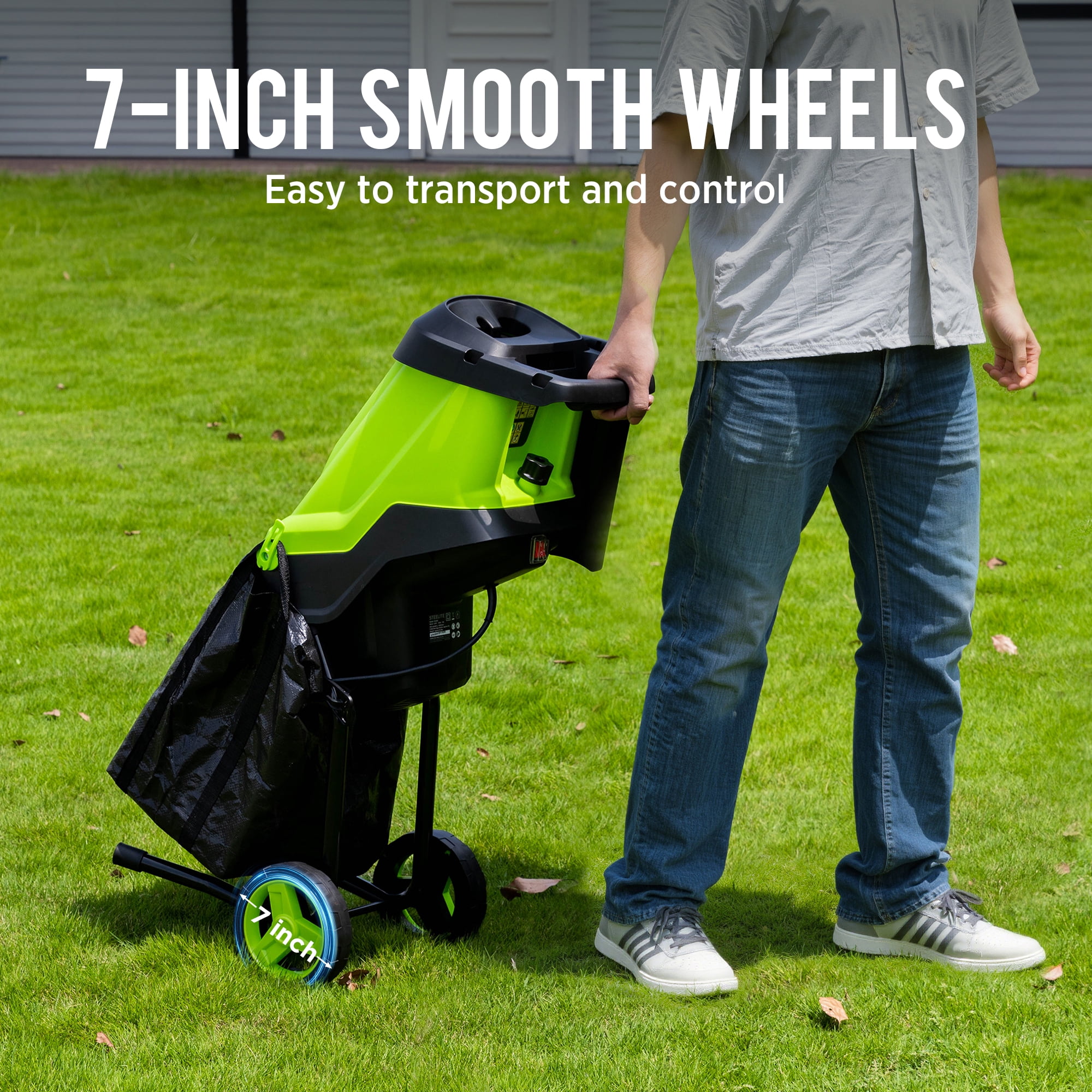 Steelite Electric Wood Chipper Shredder,15-Amp Corded Leaf Mulcher with 45L Collection Bag, 1.75 Inch Cutting Diameter,Wood Chippers, Shredders, & Mulchers
