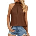thumbnail image 1 of HBFAGFB Hauts pour Femmes Dames Simple Col Suspendu Débardeur Sans Manches Mode Vêtements Marron Taille m, 1 of 6