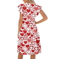 thumbnail image 2 of Yuyamidu Red Valentines Day Dress for Women Dresses Heart Print Dress Comfortable V-Neck Ruffle Sleeve Flowy Tiered Midi A-Line Dresses with Pockets, Size XL, 2 of 8