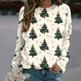 thumbnail image 2 of Festive Tops for Women Christmas Outfits Long Sleeve Crewneck Sweatshirt Lightweight Graphic Pullover Holiday Shirt (M, Beige), 2 of 5