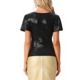 thumbnail image 3 of INSPIRE CHIC Women's Top V Neck Ruffle Short Sleeve Shiny Metallic Wrap Party Blouse S Black, 3 of 6