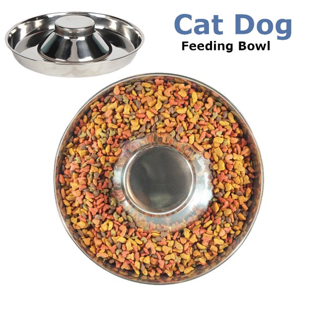 Feeder Bowl Stainless Dish Puppy Dog Pet Cat Litter Food Feeding