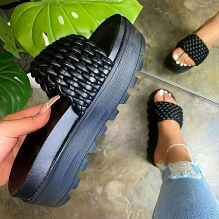 

Women s Braided Platform Slide Sandals Solid Color Open Toe Summer Shoes Casual Outdoor Beach Slides Wedge Casual Shoes