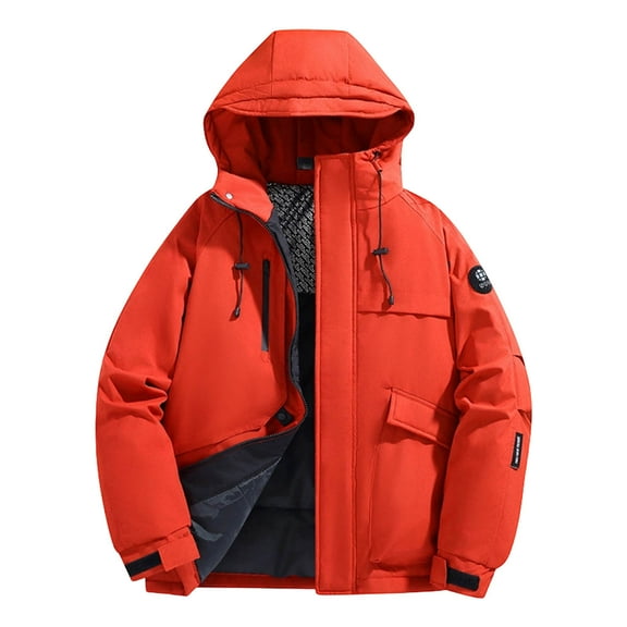 gbyLJF Men's Windproof Jacket Solid Color Thickened Hooded Windbreaker Coats Hiking Ski Coat with Pockets Winter Outwear