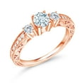 thumbnail image 2 of Gem Stone King 18K Rose Gold Plated Silver 3-Stone Ring Round Sky Blue Aquamarine and Moissanite (0.83 Cttw, Size 7), 2 of 4