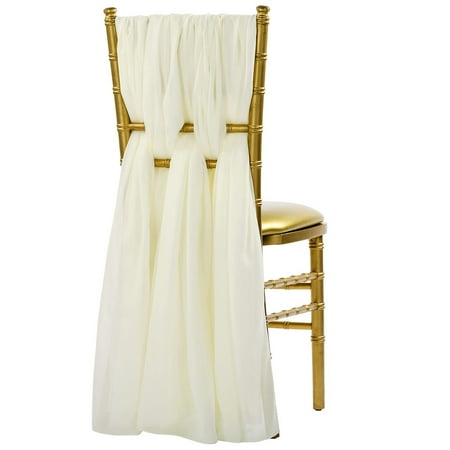 

1 Set 5pcs Pack of 19 X72 Chiffon Chair Sashes/Ties - Ivory For Weddings Baby Or Bridal Showers Birthday Festivities & Themed Party