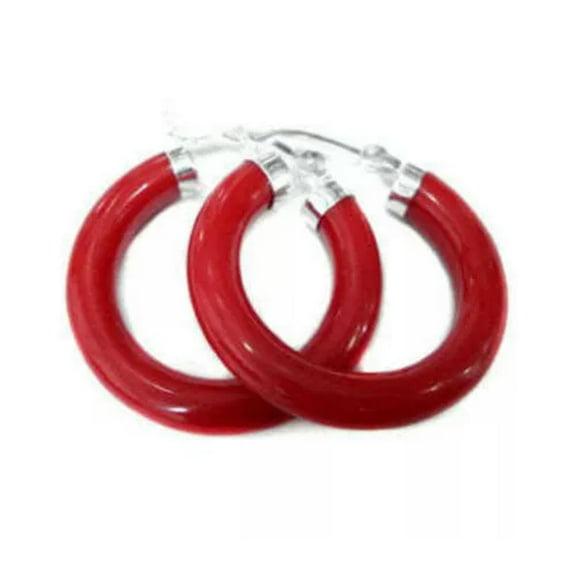 K-KED Natural Arrived Design Unusual Red Sea Coral Circle Silver Dangle Earrings