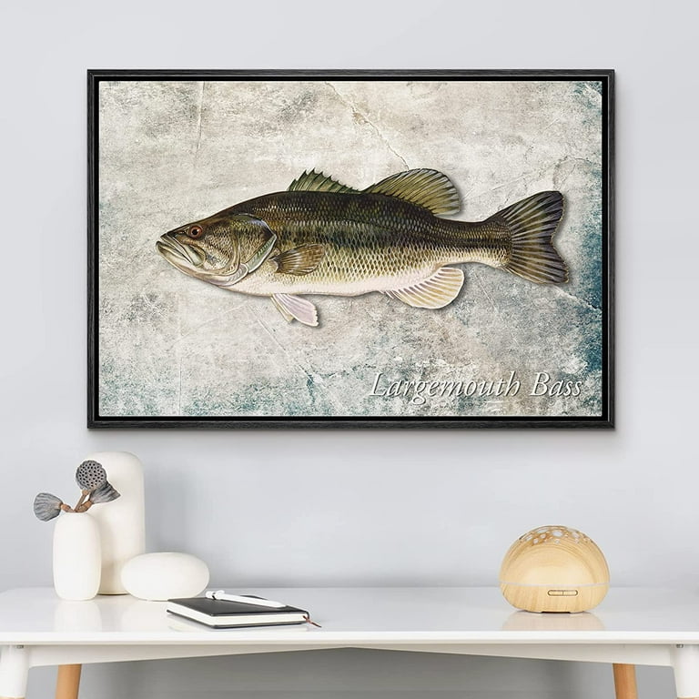 wall26 Framed Canvas Print Wall Art Largemouth Bass Fish on