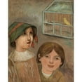 thumbnail image 2 of Tadeusz Makowski 12x14 Black Ornate Wood Framed Double Matted Museum Art Print Titled: Two Little Girls Beside a Cage with a Canary (1922), 2 of 5