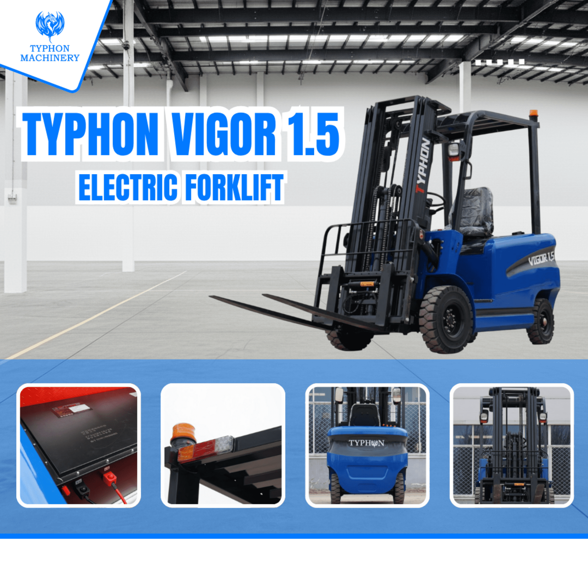 New 2025 TYPHON Vigor 1.5 Blue Electric Forklift 1.5 Ton Lifter Lift Truck Jitney Hi-Lo