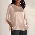 thumbnail image 2 of FRSASU Womens Business Casual Tops Satin Silk Dressy Blouses Round Neck formal Tops Batwing Half Sleeve Shirt Rose Gold M(M), 2 of 6