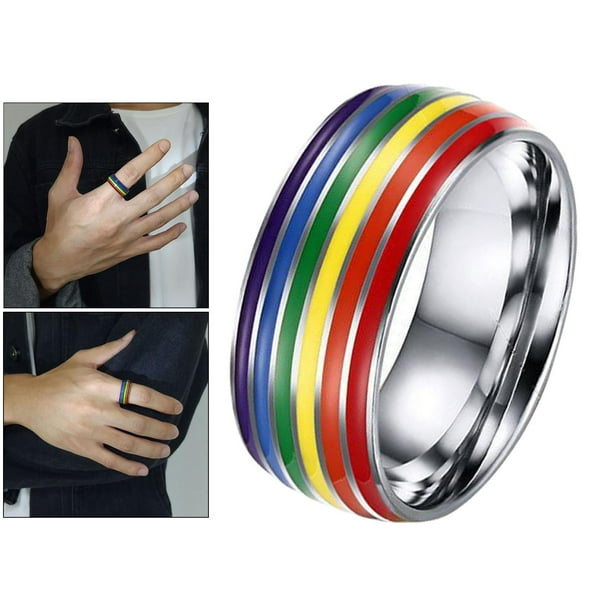 Hombres Mujeres Orgullo Iris de material acero inoxidable de 8 mm para bandera gay lesbiana - Tamaño . UU. 11 20,7 mm Tamaño de EE. UU. 11 207 mm