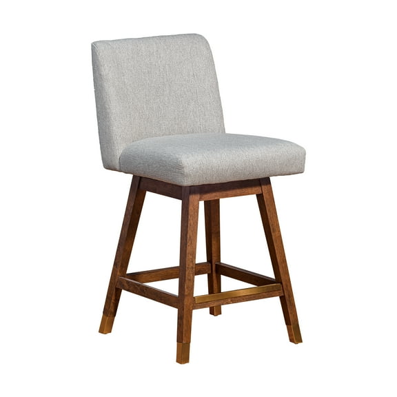 Armen Living Indoor Basila Swivel Counter Stool in Brown Oak Wood Finish with Taupe Fabric