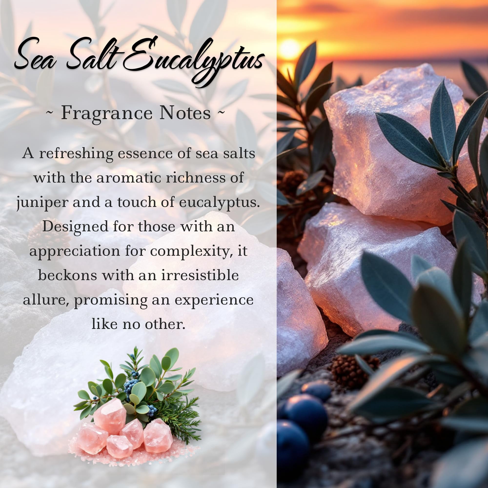 Innergy Sea Salt Eucalyptus Crystal-Infused Reed Diffuser – 100ml Aromatherapy Essential Oil Diffuser for Home – Long-Lasting Scent, Natural Crystal Energy for Relaxation & Balance