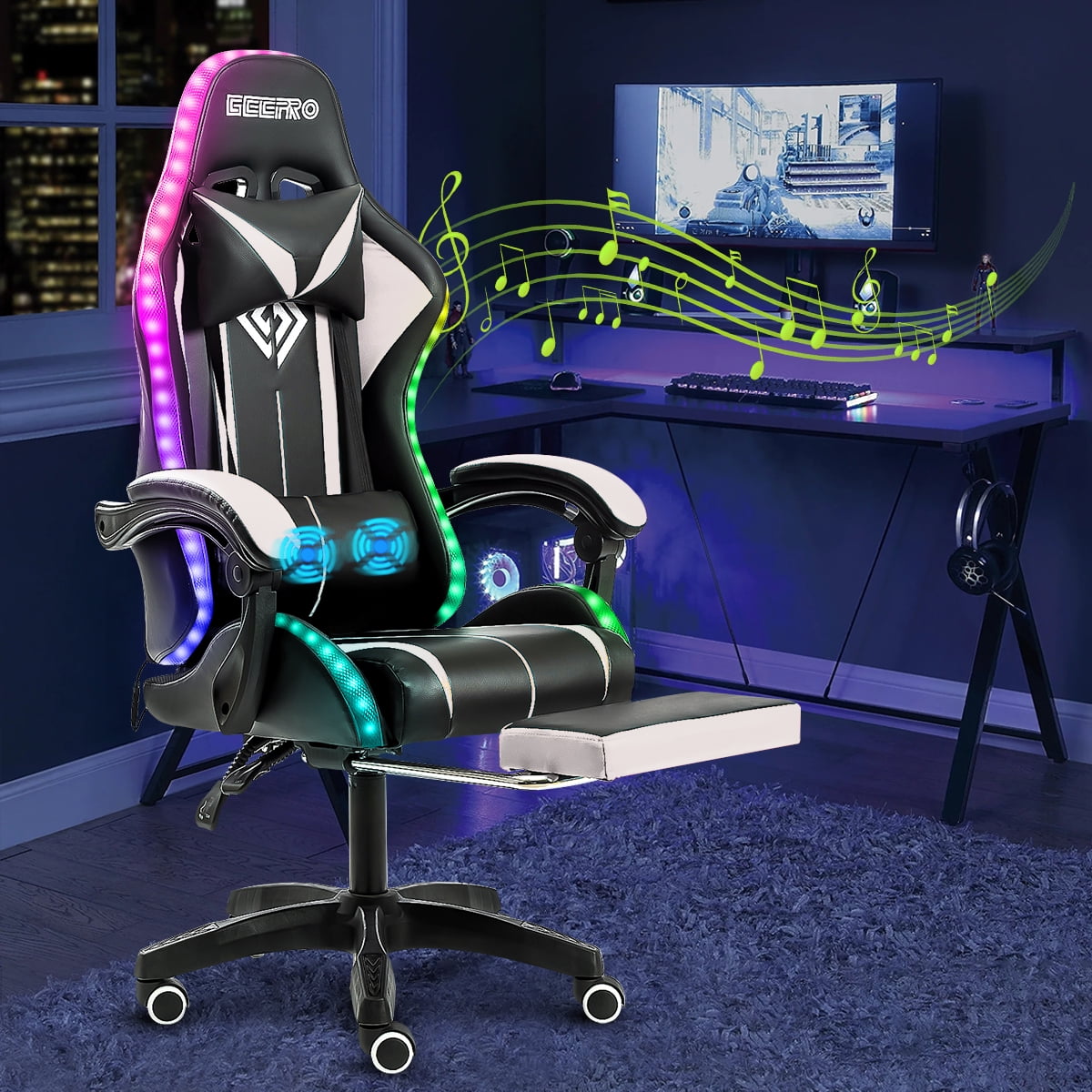 Yellow PC Gaming Chair Office Chair LED lights racing gaming chair for adults height adjustable lying video game chair esports gaming chair 