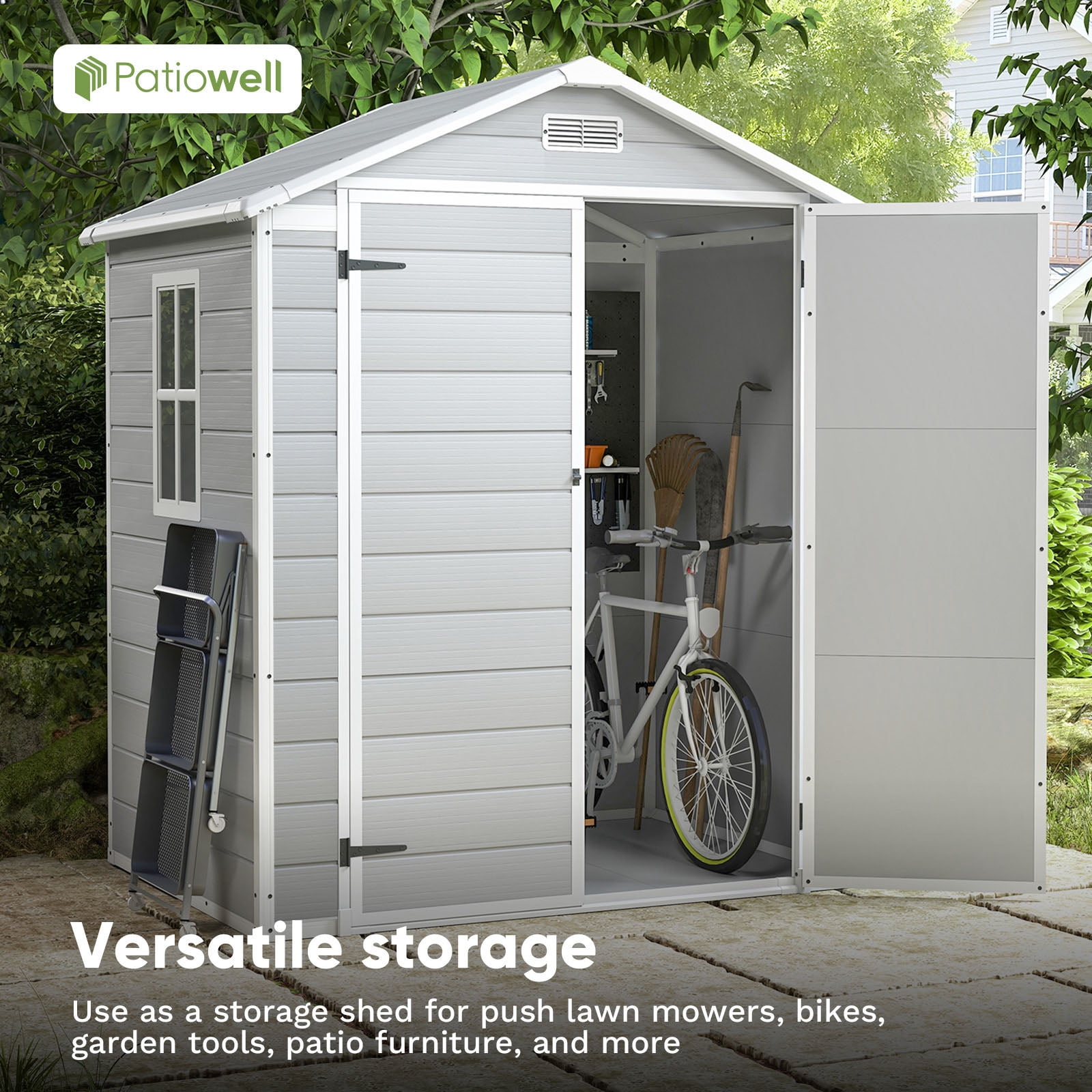 Patiowell 6x4 Resin Outdoor Storage Shed-Perfect to Store Patio Furniture, Garden Tools Bike Accessories, Beach Chairs and Lawn Mower, Grey & White