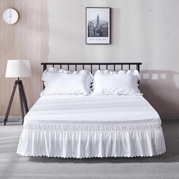 AUQ White Lace Bed Skirt for Queen Size 14In Drop,Easy Fit Wrap Around Dust Ruffle,Anti Wrinkle&Fade Resistant Anti Wrinkle&Fade Resistant Ruffled Bed Skirts