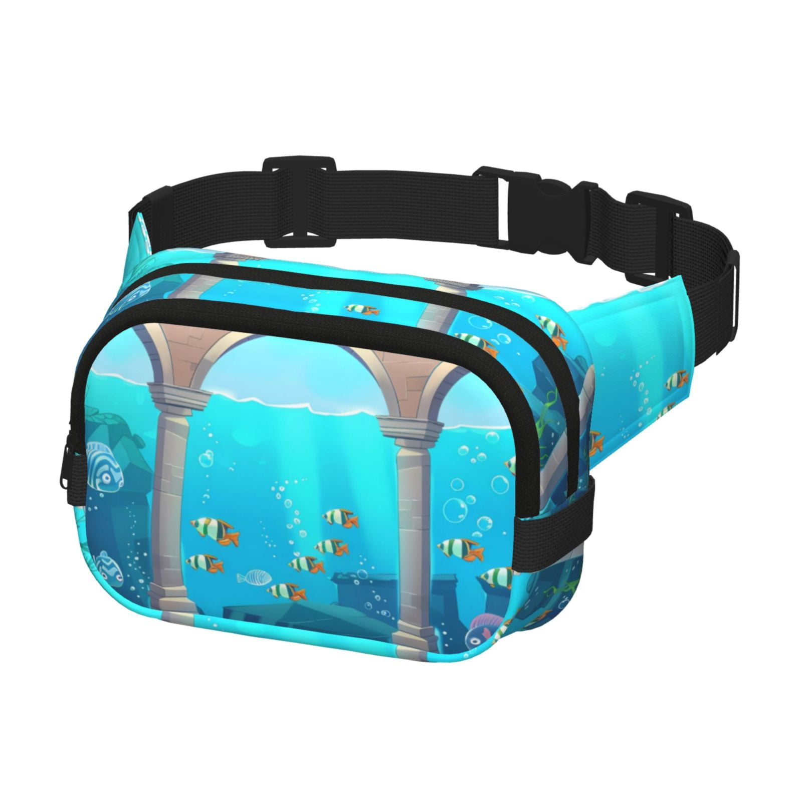 Kdxio Underwater Aquarium Arches Crossbody Double Layer Waist Bag Belt Bag for Unisex Fanny Pack Fashion Waist Packs for Hiking Running Shopping Traveling