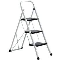 HomGarden 3-Step Ladder Folding Steel Step Stool with Handgrip, Wide Pedal Non-Slip Max 300 lbs, White