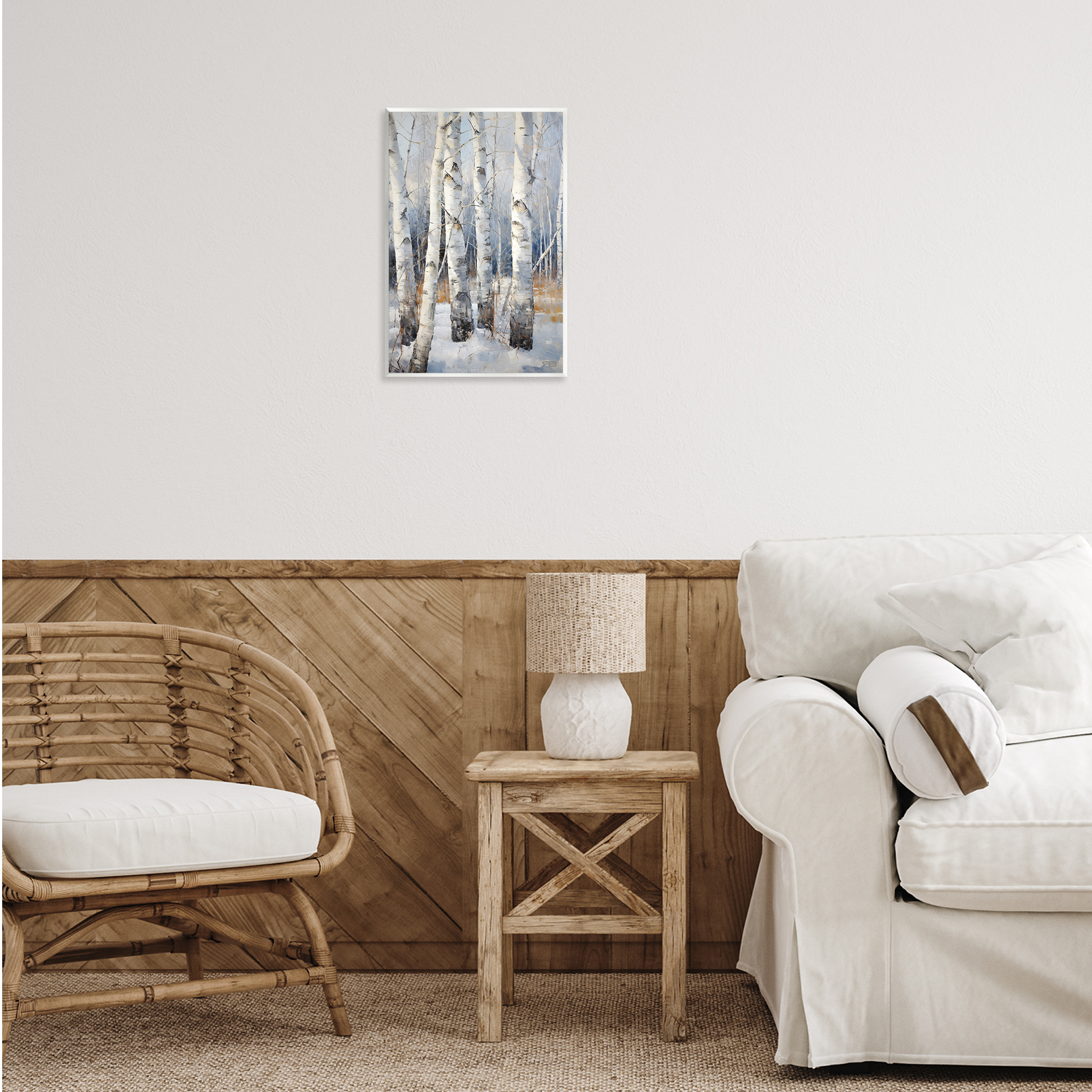 Stupell Industries Snowy Birch Forest Landscape Painting Unframed Art Print Wall Art, 13 x 19