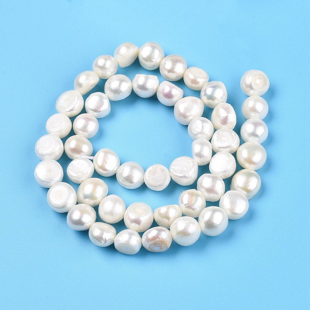 Natural Cultured Freshwater Pearl Beads Strands Two Sides Polished Creamy White 7~8x7~9x4~6.5mm Hole: 0.7mm about 46~47pcs/strand 13.78~13.98''(35~35.5cm)