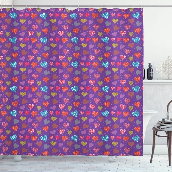 Hearts Shower Curtain, Colorful Big Hearts Covered with Little Ones Romantic Sweet Valentines Day Print, Fabric Bathroom Set with Hooks, 69W X 70L Inches, Multicolor, by Ambesonne