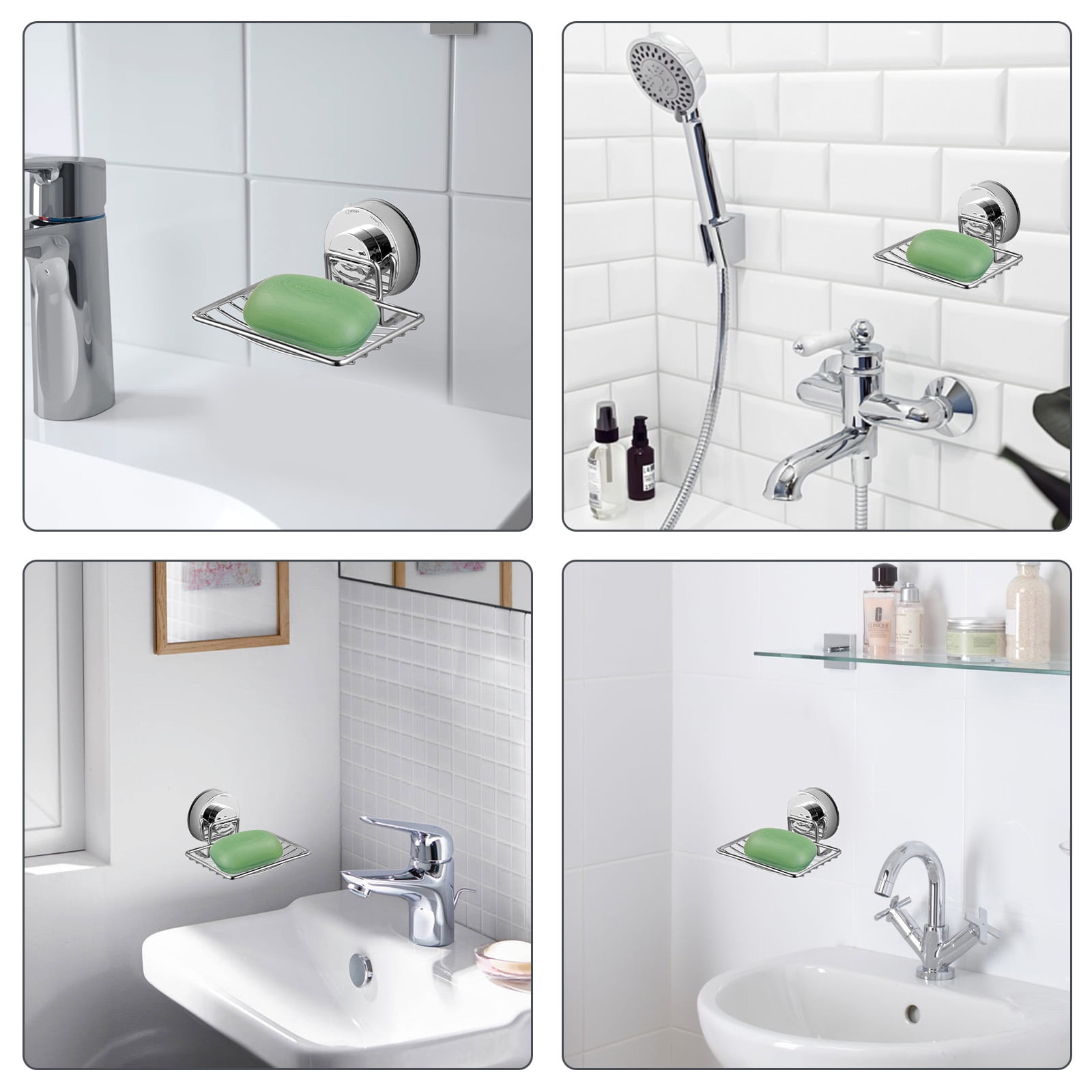 PVC Suction Cup Soap Dish Wall Holder Basket Soapbox Tray Drain Bathroom Sink 
