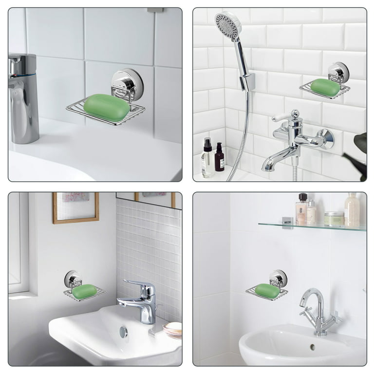 1 Soap Dish Suction Wall Holder Bathroom Shower Cup Sponge Dish Basket Tray Drain