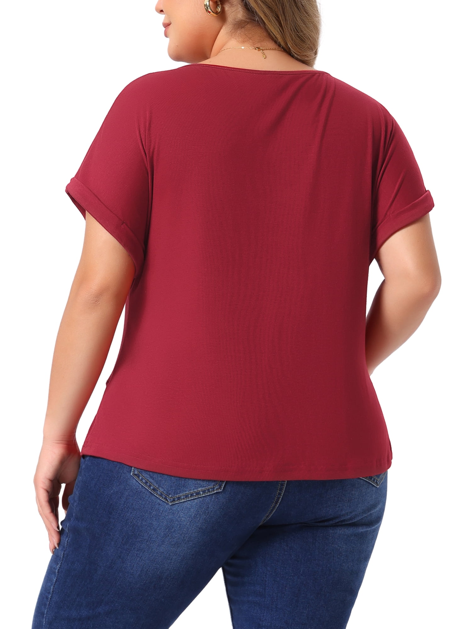 DARING DIVA Women's Plus Top  V Neck Twist Knot Summer Blouses t Shirts 1X Burgundy