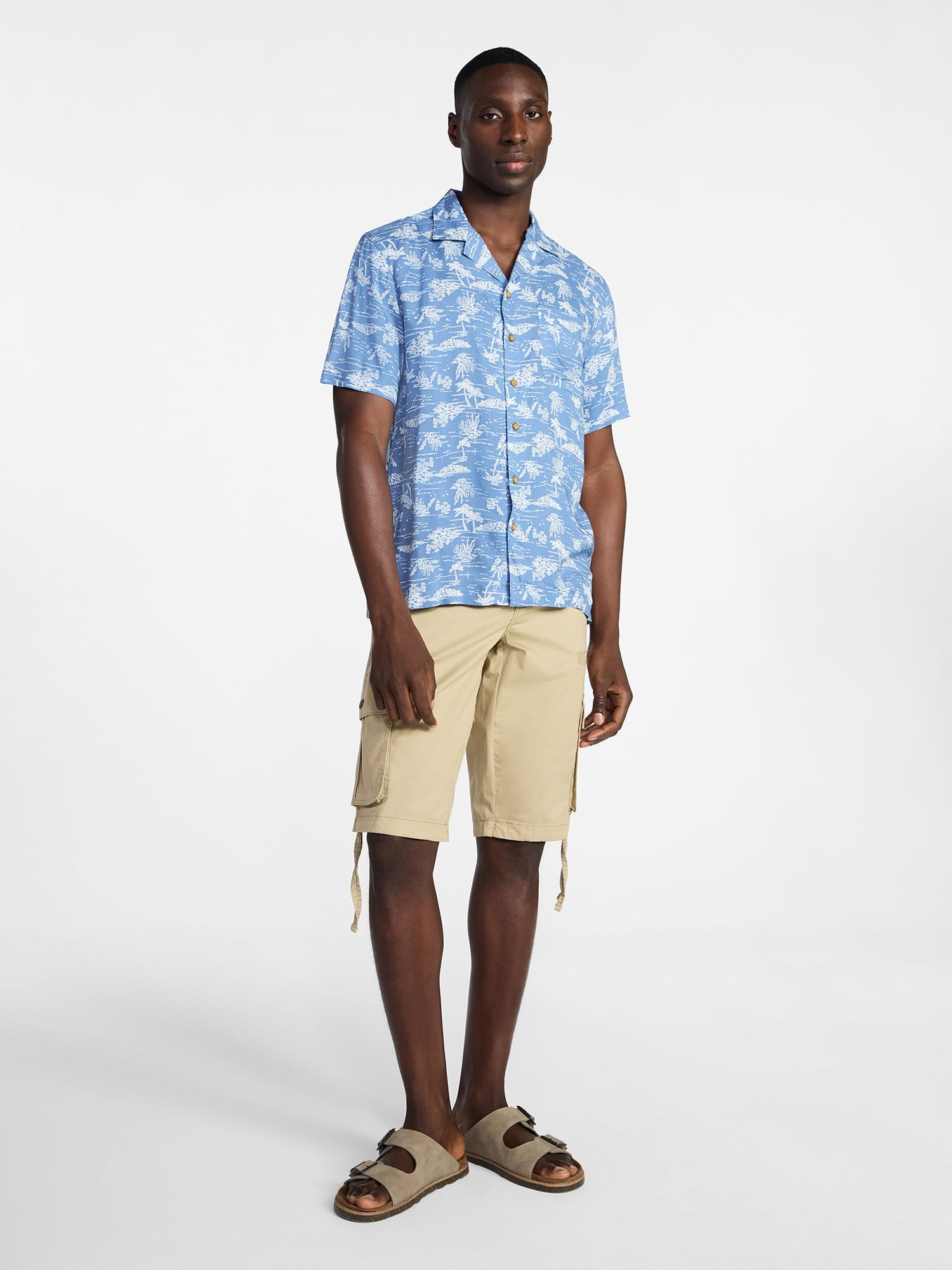 George Men's Relaxed Fit Printed Camp Shirt with Short Sleeves, Sizes S-3XLT
