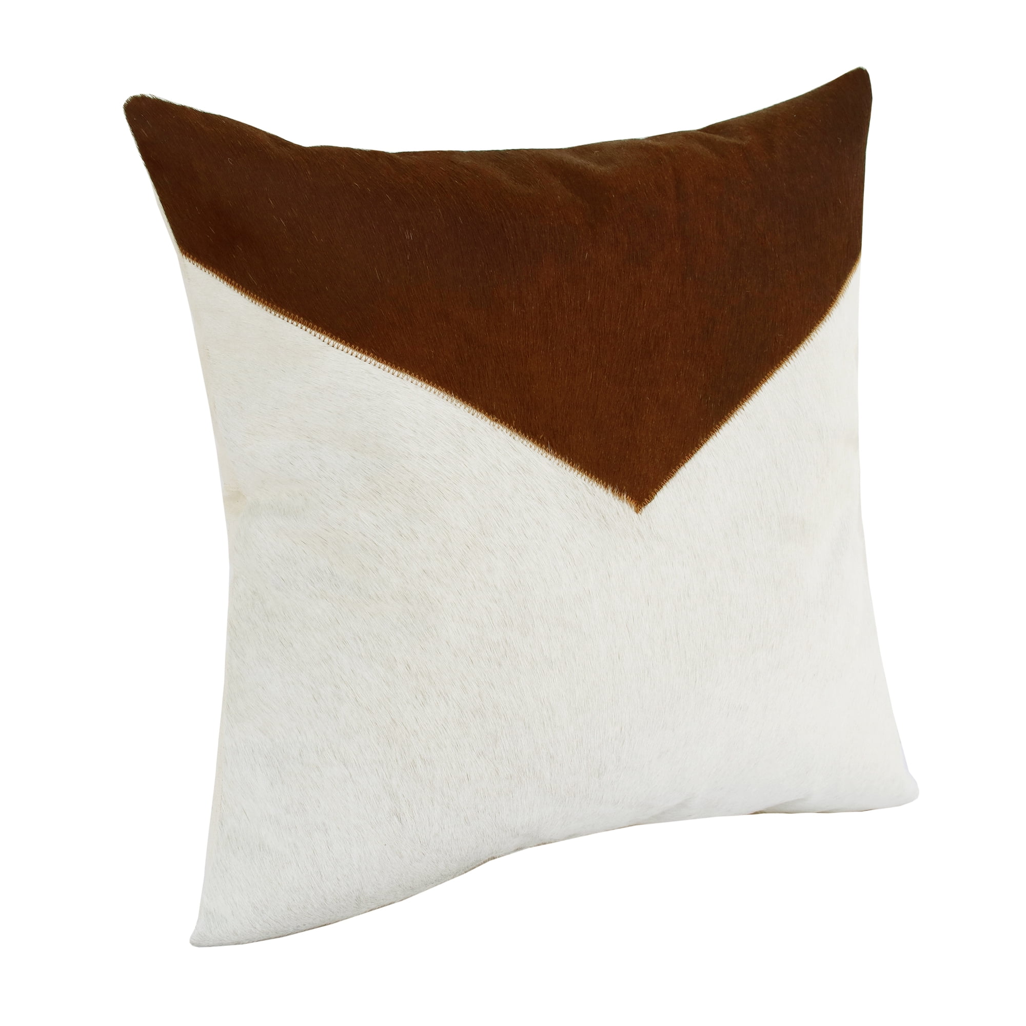 Ox Bay Brody 20" x 20" Ivory/Brown Geometric Faux Leather Hide Adult Decorative Throw Pillow