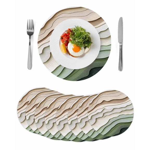 Sage Green Ombre Round 15 Inch Placemats Set of 8, Modern Abstract Geometric Art HeatResistant Non Slip Place Mats for Dining Table, Wipeable Braided Kitchen Table Mats for Housewarming