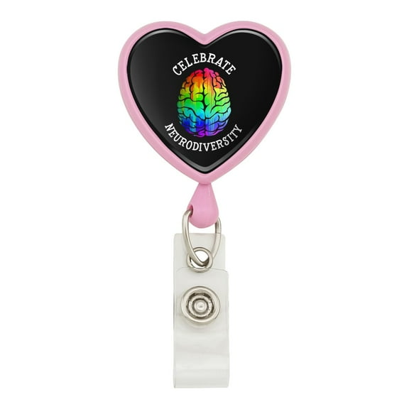 Celebrate Neurodiversity Brain Autism Rainbow Spectrum Heart Lanyard Retractable Reel Badge ID Card Holder